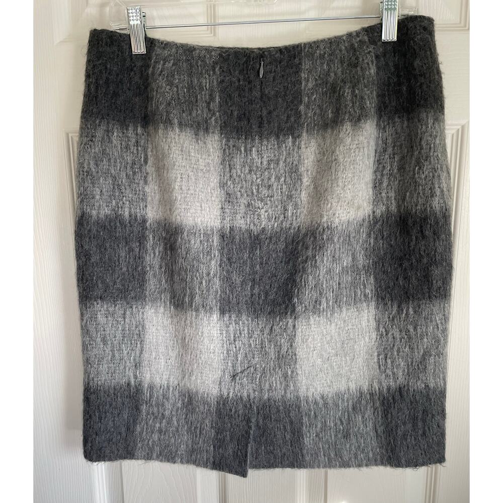 Talbots Skirt Wool Alpaca Blend Fuzzy Gray Plaid Pencil Sz 8 Preppy Academia - Picture 2 of 7